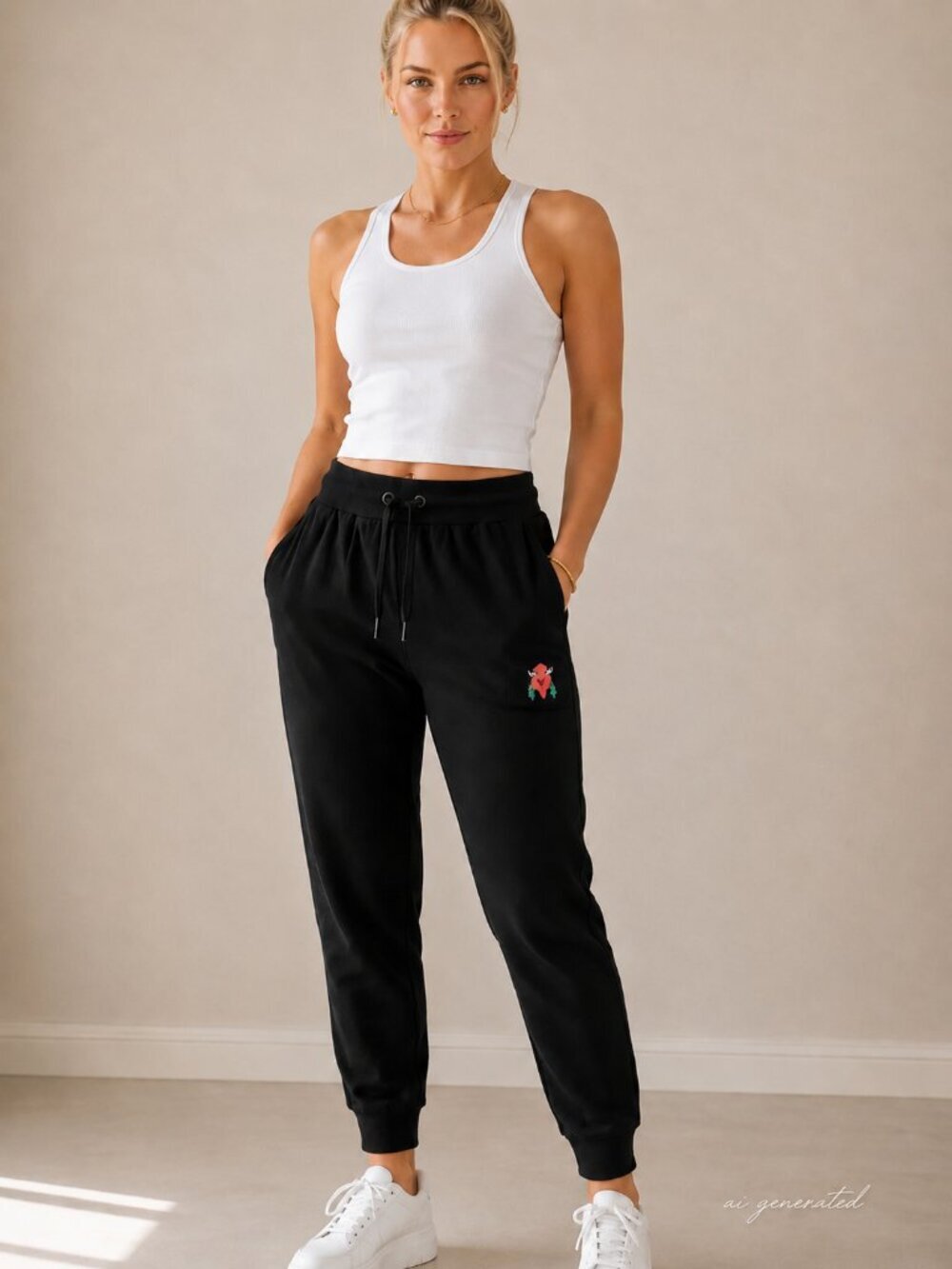 NWT Badgley Mischka Women’s XL Black Embroidered Jogger Track Pants Athleisure